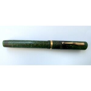 1920 Sheaffer Flat Top Full Sz 14k Nib Fountain Pen Jade Green Marbled White Dot